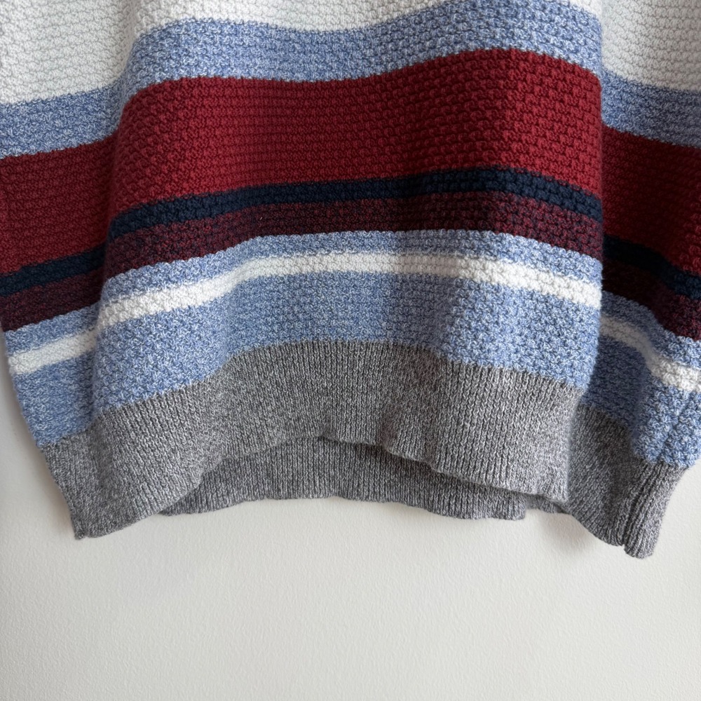 RW&CO Textured Popcorn Knit Striped Sweater Blue Burgundy Mens Large Nautical - Picture 4 of 10